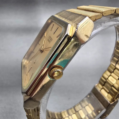 Citizen CQ Watch Men 27mm Gold Dial Gold Tone Rectangle 4031-986351 New Battery2