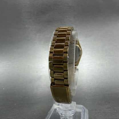 Seiko SQ Watch Women 24mm Gold Dial Gold Tone Daydate Round 3E23-0A60 NewBatt 5G7