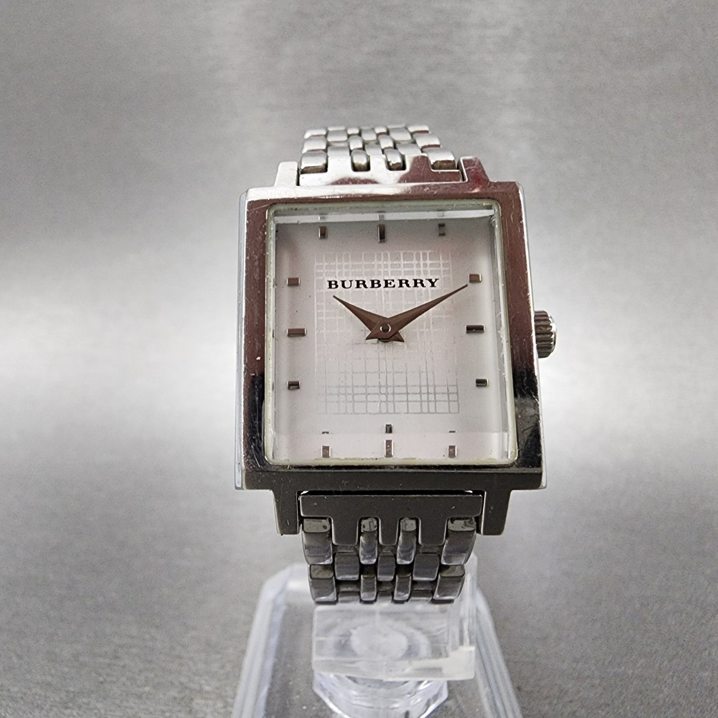 Burberry The City Tank Watch Women 24mm White Dial Steel Rectangle New Battery