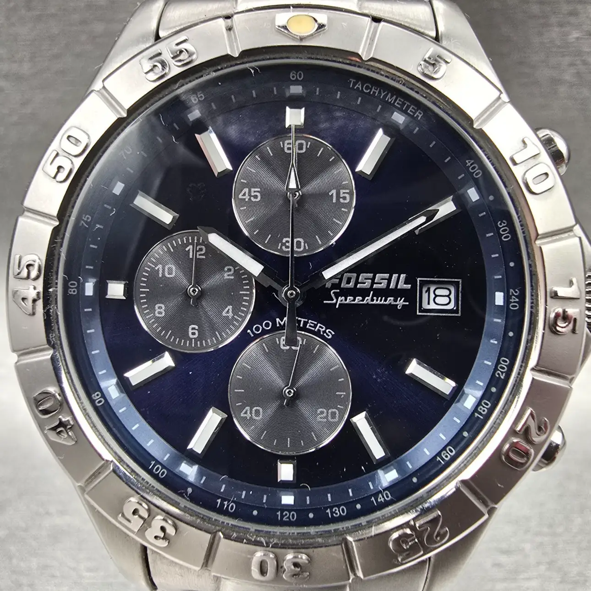 Fossil Speedway Watch Men 41mm Blue Dial Silver Tone Chrono Date Ch-2332 New Bat1