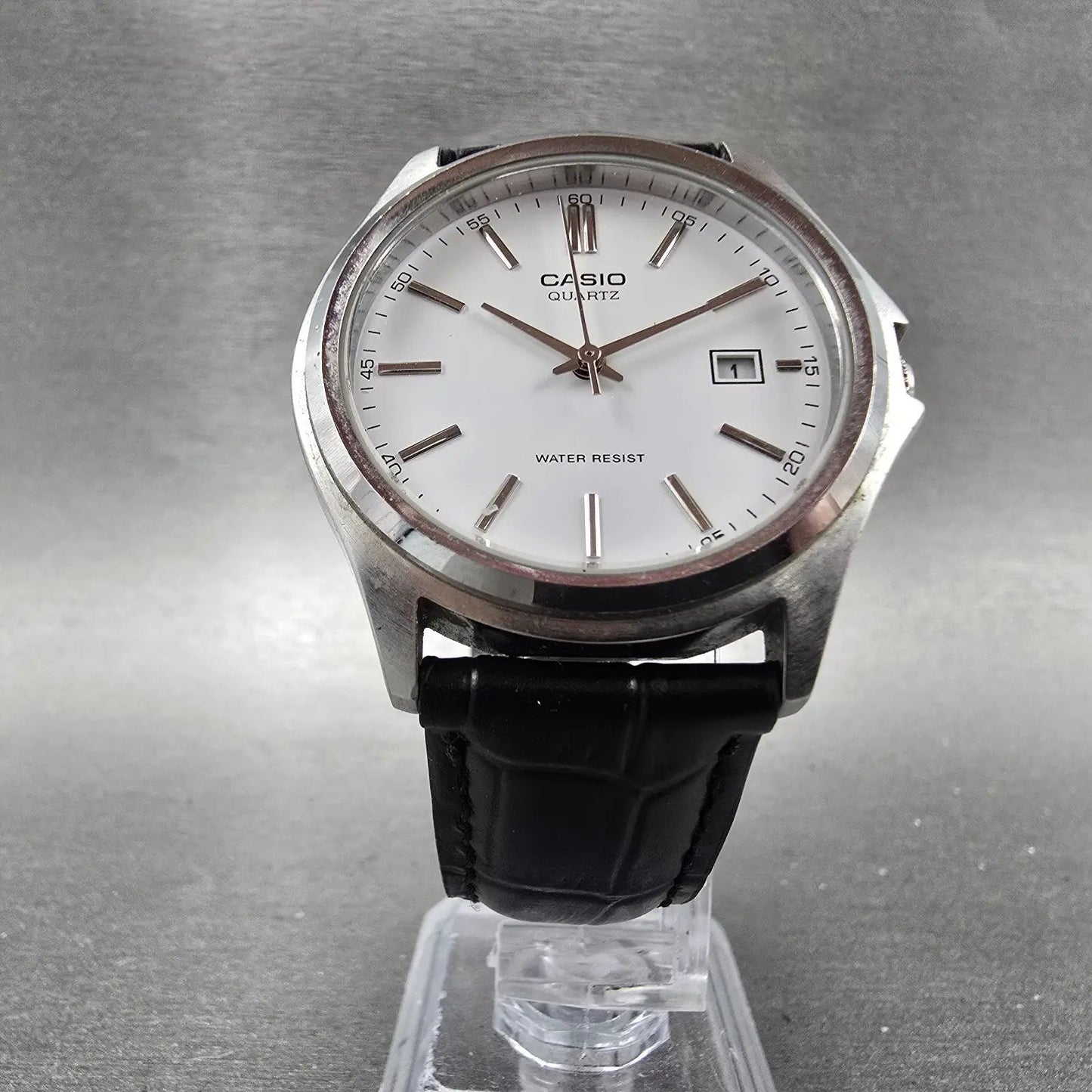 Casio Watch Men 37mm White Dial Silver Tone Date Round MTP-1183 New Battery5