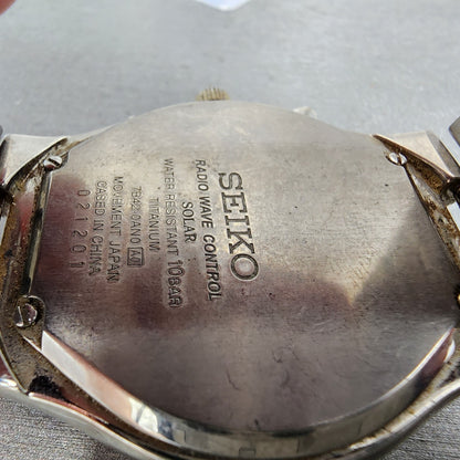Seiko Solar Titanium Watch Men 38mm Silver Dial Date Round 7b42-0an0 Runs