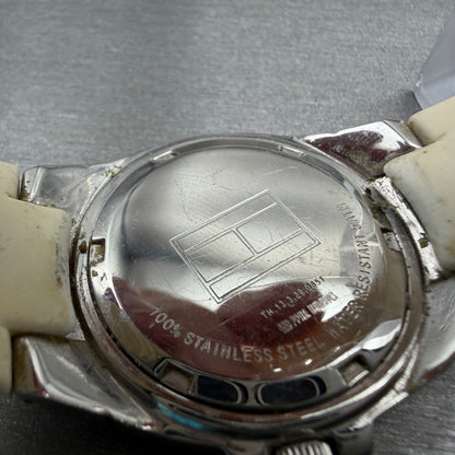 Tommy Hilfiger Watch Women 34mm White Dial Silver Tone Date Round New Battery9