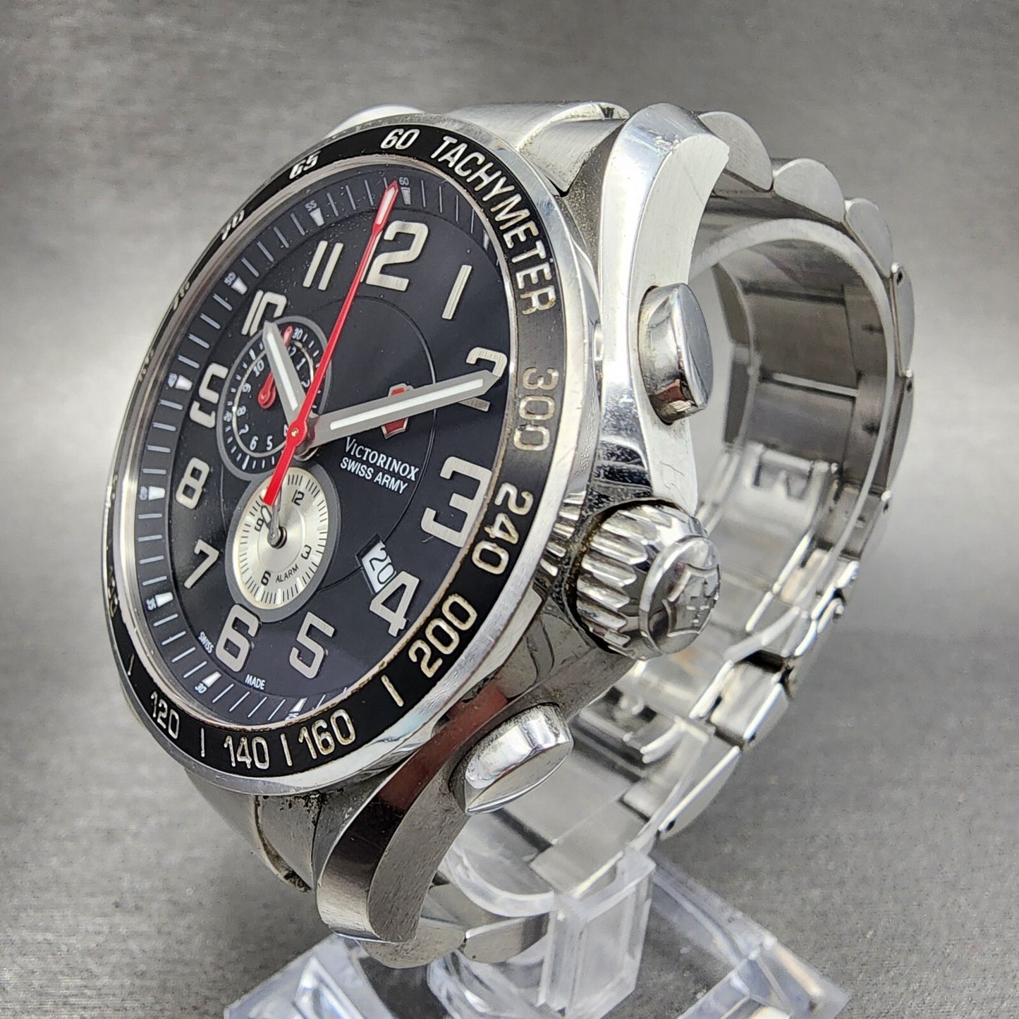 Victorinox Swiss Army XLS Chronograph Watch Men 45mm Black Dial Steel Date Alarm2