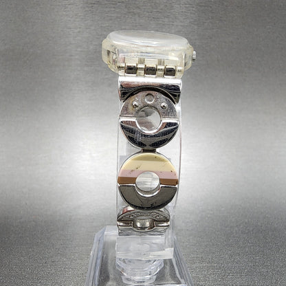 Swatch Metallic Dune Watch Women 25mm Silver Dial Clear Case Round LK258G NewBat5