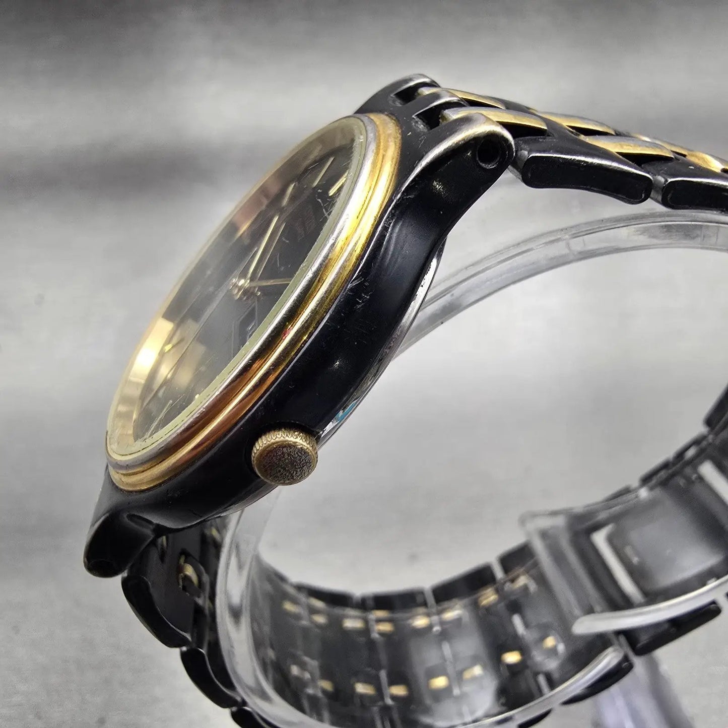 Citizen Watch Men 34mm Black Dial Black & Gold Tone Daydate 6100-G04011 New Batt2