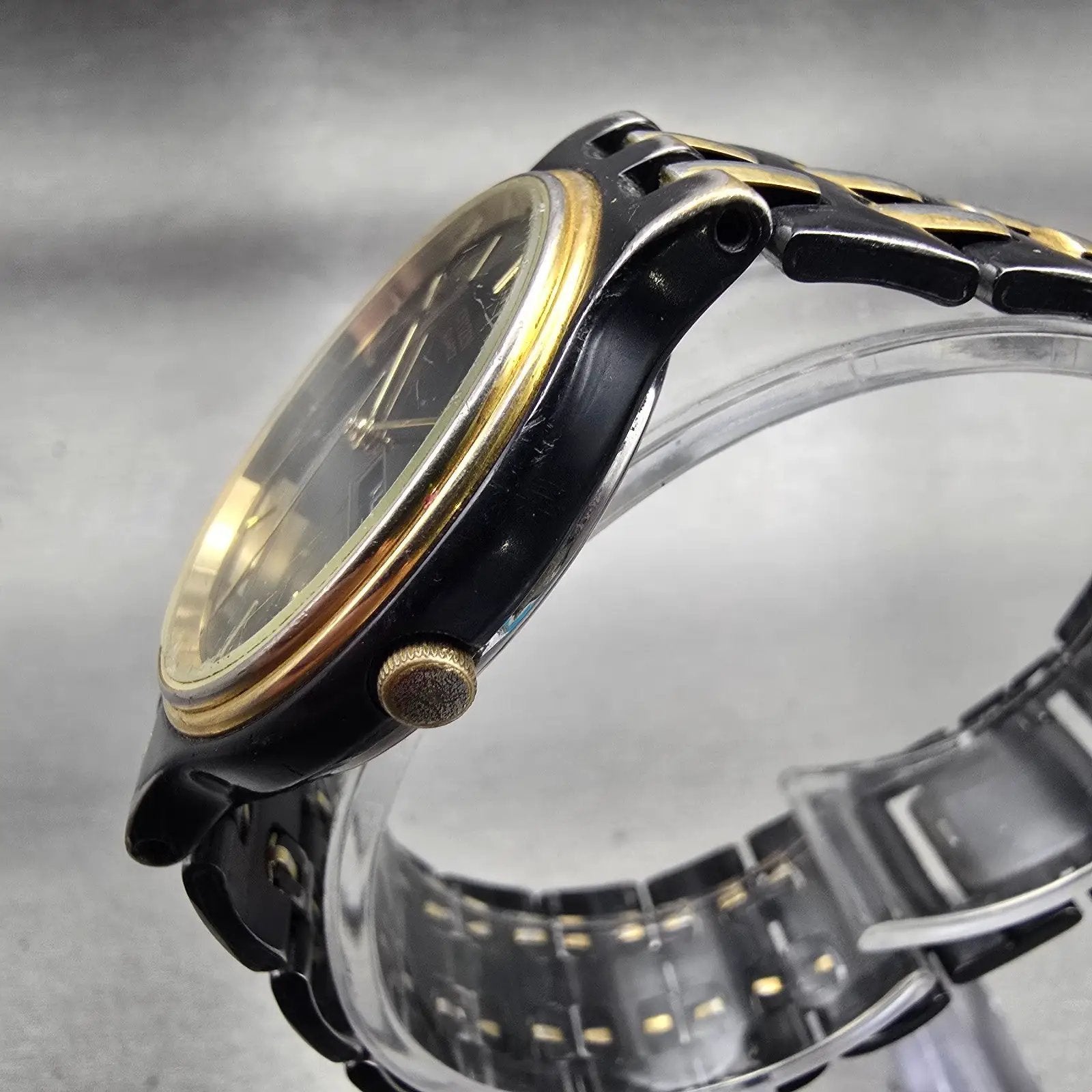 Citizen Watch Men 34mm Black Dial Black & Gold Tone Daydate 6100-G04011 New Batt2