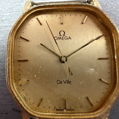 Omega De Ville Watch Men 29mm Champagne Dial Gold Octagon 1417 195.0031 PARTS2