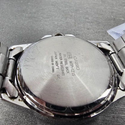 Casio Watch Men 37mm Black Dial Silver Tone Date Round MTP-1215 New Battery9