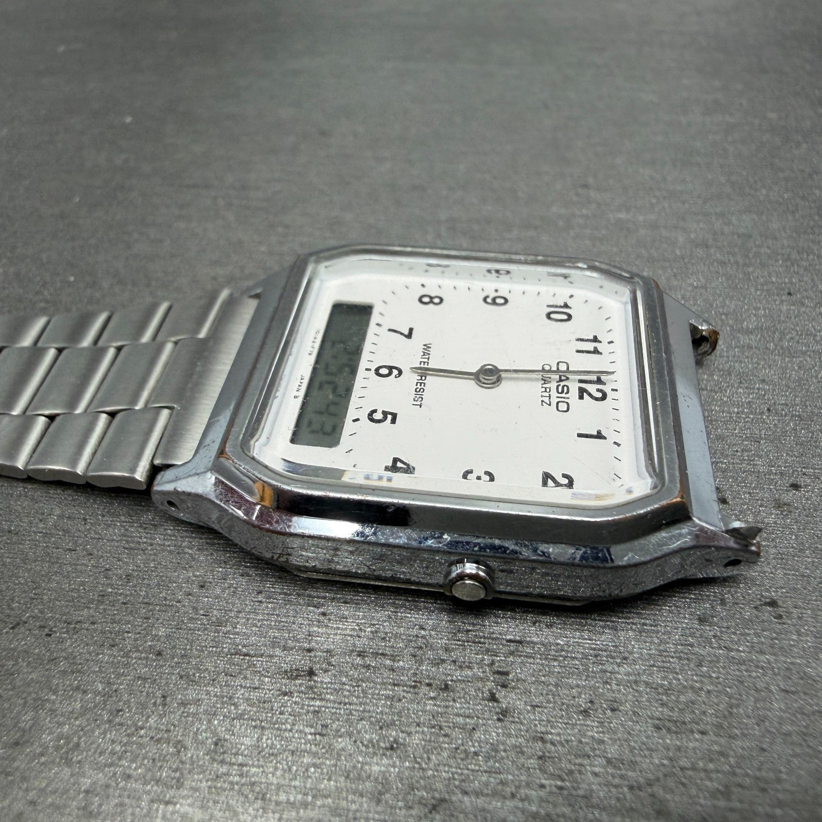 Casio AQ-230 Watch Men 30mm White Dial Silver Tone Alarm Chrono READ!!!!!!!!!!!!3