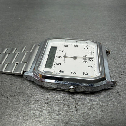 Casio AQ-230 Watch Men 30mm White Dial Silver Tone Alarm Chrono READ!!!!!!!!!!!!3