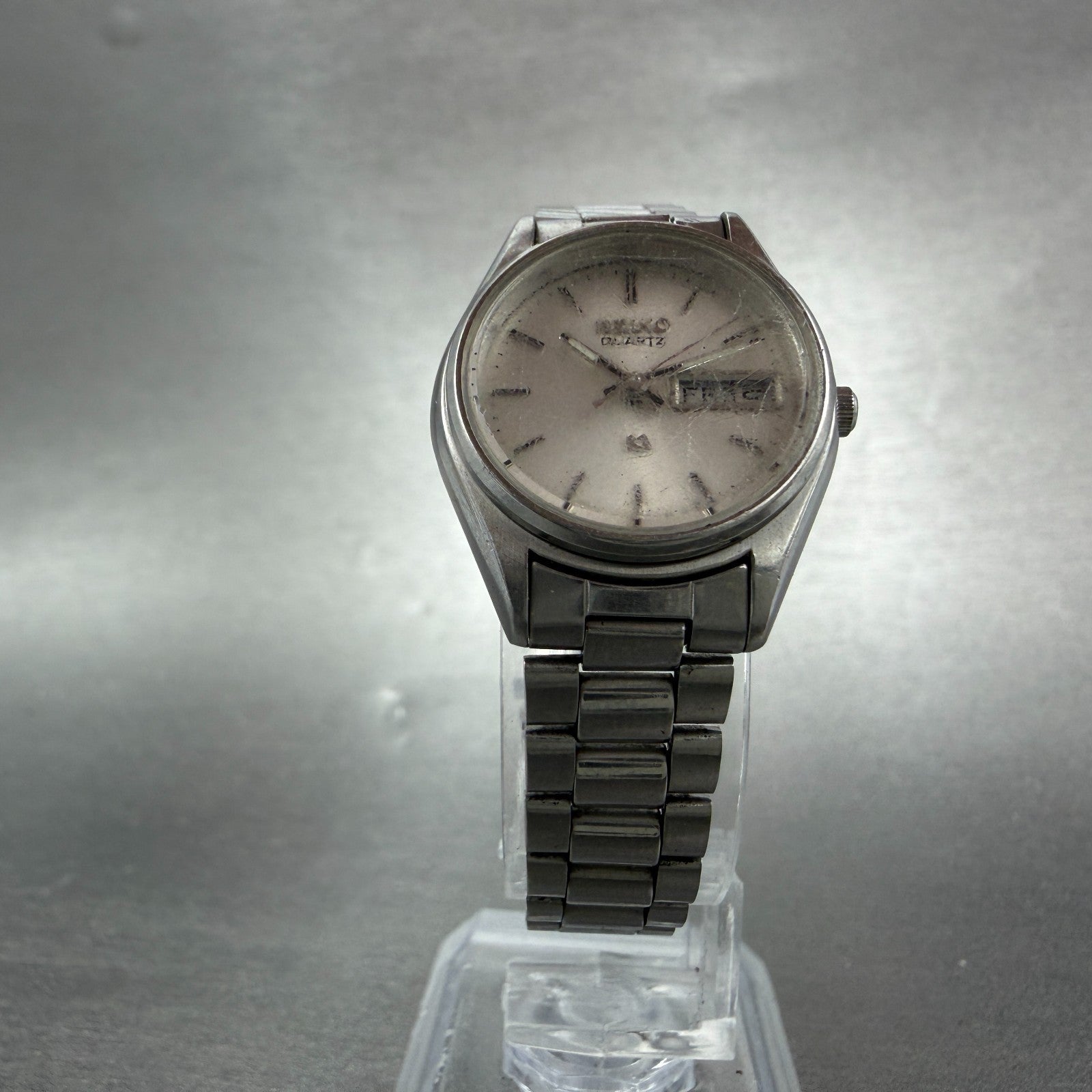 Seiko SQ Watch Women 24mm Silver Dial Silver Tone Daydate 3423-0099 NewBat HG55