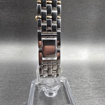 Seiko Watch Women 18mm White Dial Two Tone Rectangle V401-5849 New Battery7