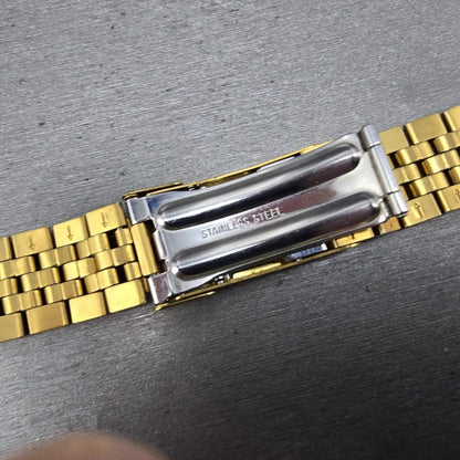 Bulova Bracelet Gold Tone 19mm Stainless Steel Y10 READ!!!!!!! Tri Folding Clasp17
