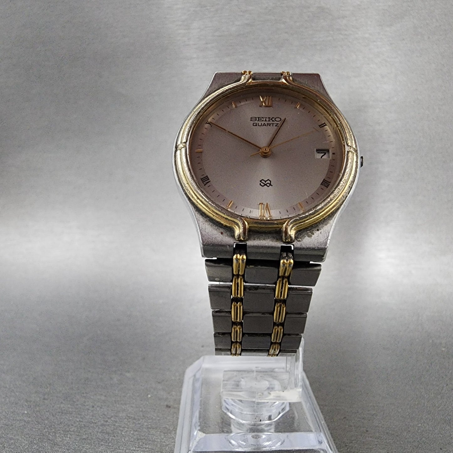 Seiko SQ Watch Men 33mm Silver Dial Two Tone Date Round 5y227a09 PARTS6