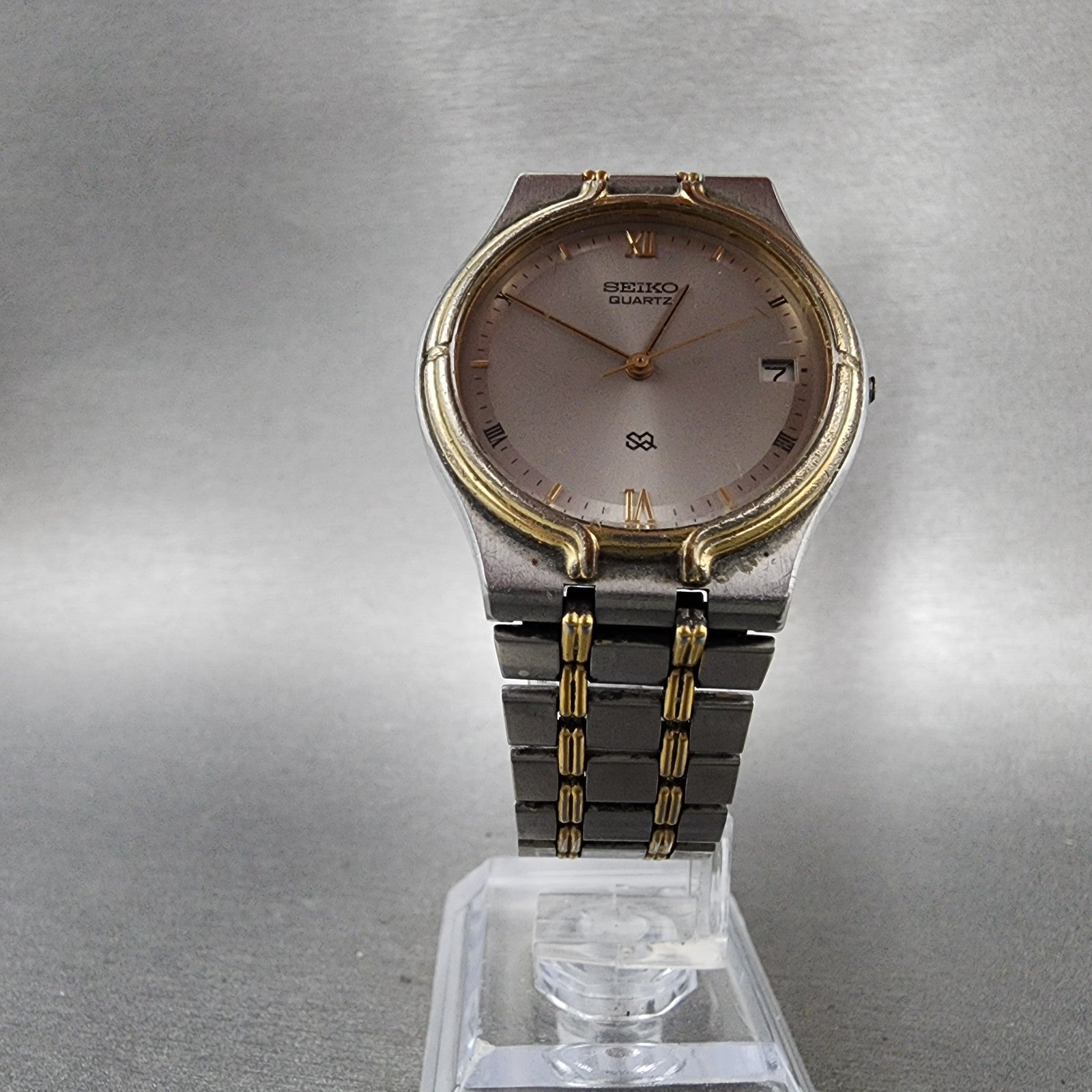 Seiko SQ Watch Men 33mm Silver Dial Two Tone Date Round 5y227a09 PARTS6