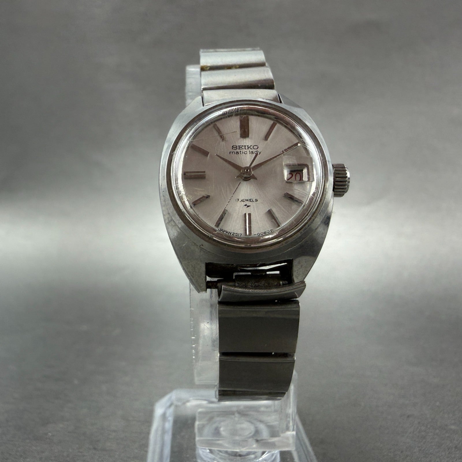 Seiko Maticlady Watch Women 23mm Silver Dial Silver Tone Date 2517-0211 Runs 4525