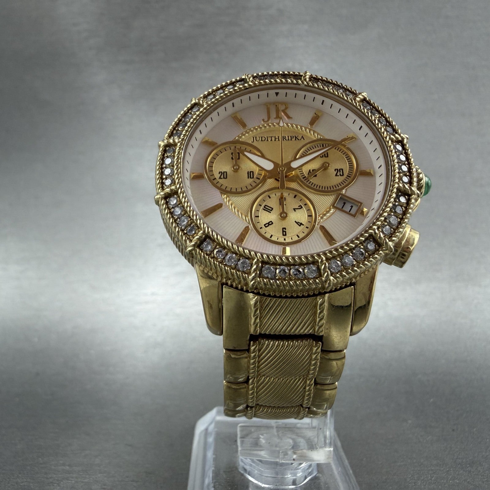 Judith Ripka Chronograph Watch Women 38mm MOP Dial Date Crystal Bezel New Batt5