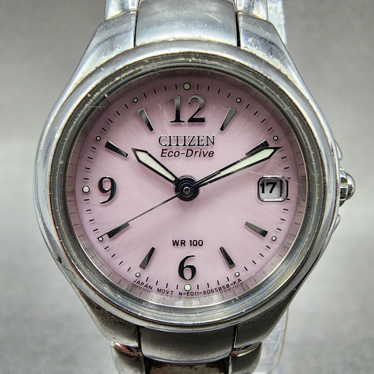 Citizen EcoDrive Watch Women 25mm Pink Dial Steel Date Round Date Round Runs1