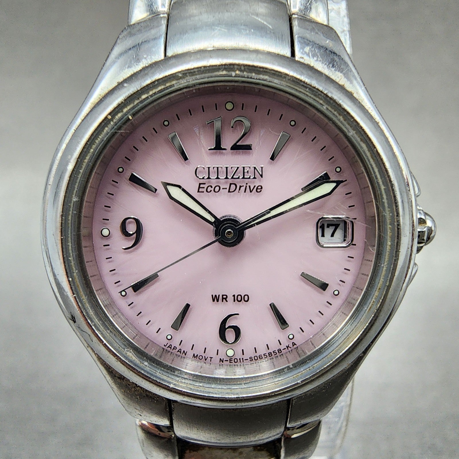 Citizen EcoDrive Watch Women 25mm Pink Dial Steel Date Round Date Round Runs1