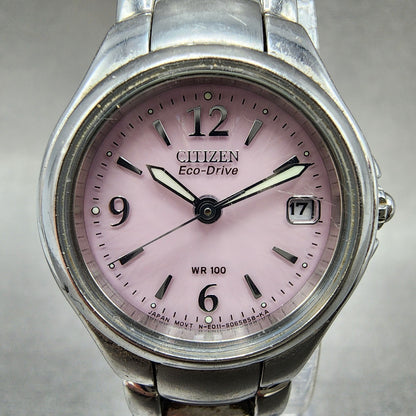 Citizen EcoDrive Watch Women 25mm Pink Dial Steel Date Round Date Round Runs1