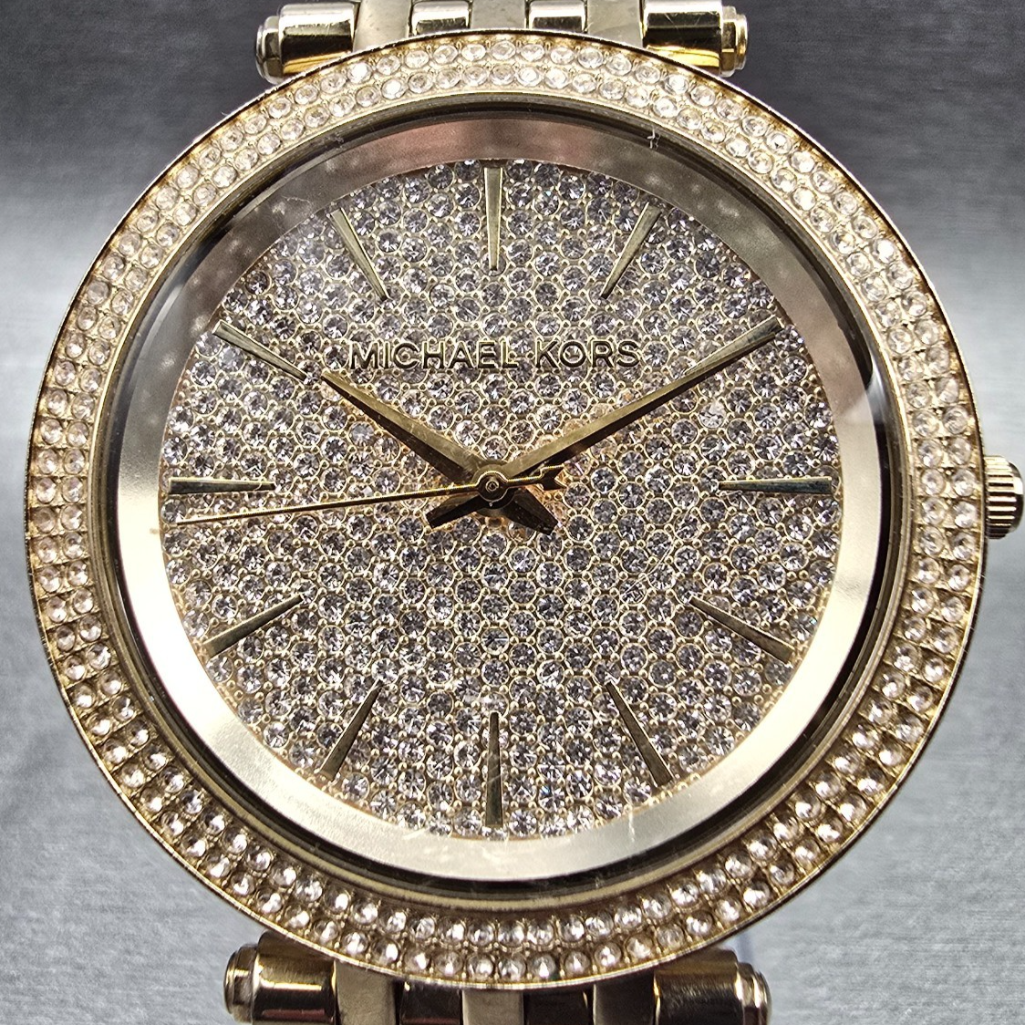 Michael Kors Darci Watch Women 39mm Gold Dial Gold Tone Gemmed MK-3438 New Batt1