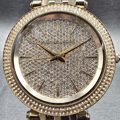 Michael Kors Darci Watch Women 39mm Gold Dial Gold Tone Gemmed MK-3438 New Batt1