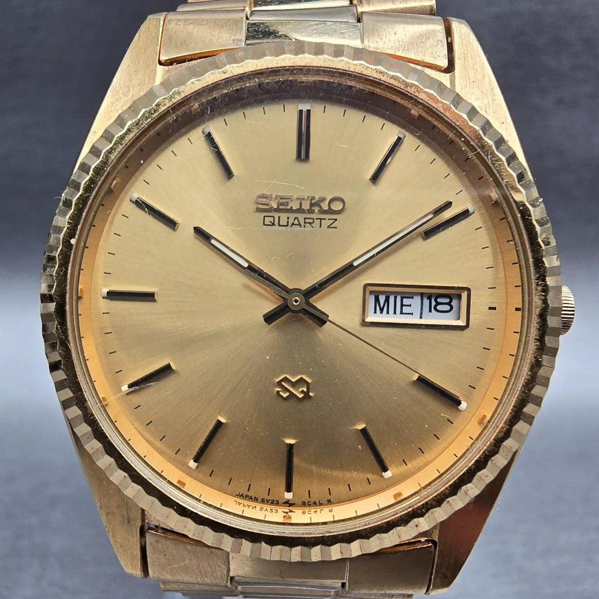 Seiko President Watch Men 35mm Gold Dial Gold Tone Daydate 5Y23-8A60 New Battery1