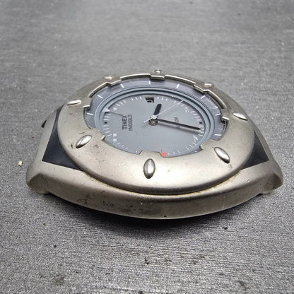 Timex Alarm Watch Men 41mm Gray Dial Silver Tone Date Round Indiglo PARTS7
