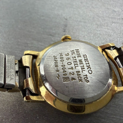Seiko Watch Women 23mm Champagne Dial Gold Tone Round 1400-0049 New Battery9