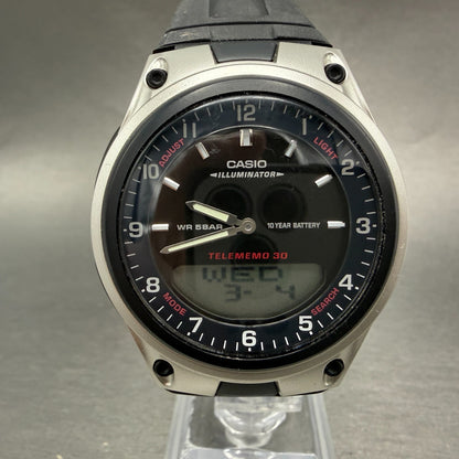 Casio Illuminator Watch Men 40mm Analog Digital Black Alarm Chrono AW-80 New Bat0