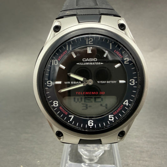 Casio Illuminator Watch Men 40mm Analog Digital Black Alarm Chrono AW-80 New Bat0