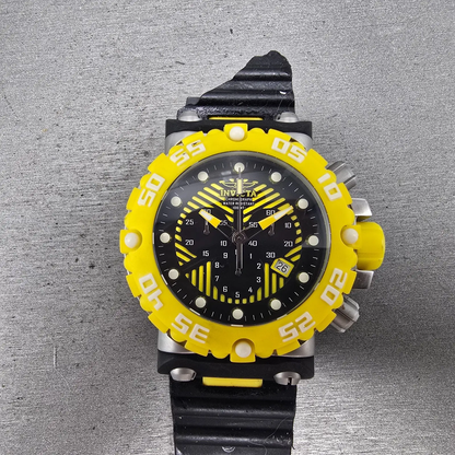 Invicta Chronograph Dive Watch Men 50mm Black Dial Steel Yellow 10038 NewBattery0
