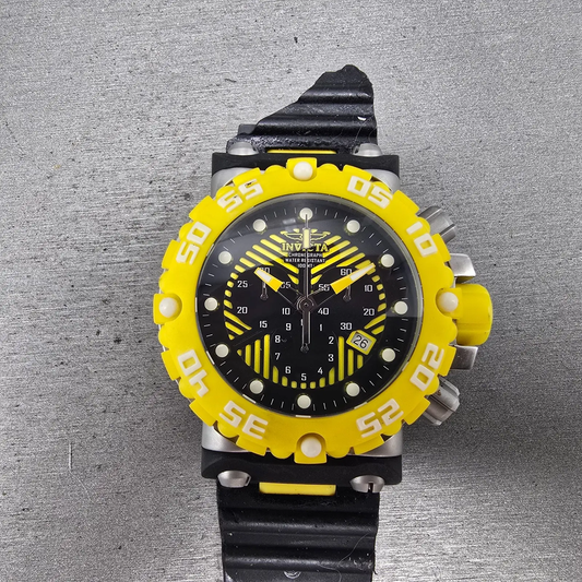 Invicta Chronograph Dive Watch Men 50mm Black Dial Steel Yellow 10038 NewBattery0