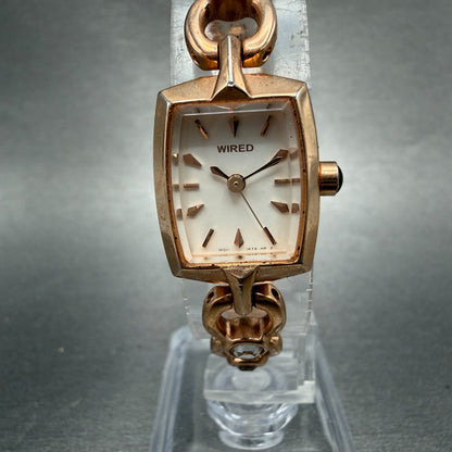 Seiko Wired Tank Watch Women 16mm White Dial Rose Gold Tone 1N01-0PA0 NewBattery0