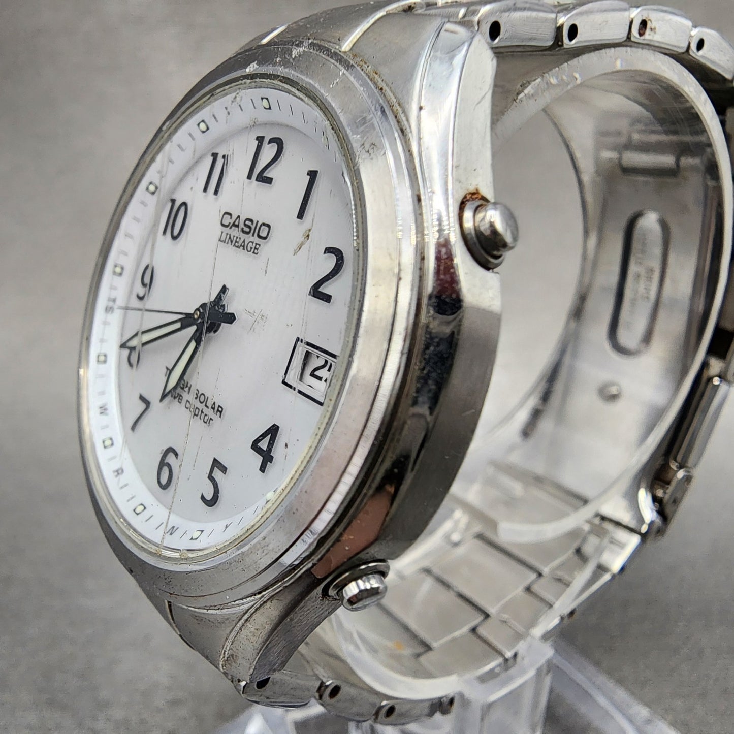 Casio Lineage Watch men 38mm White Dial Steel Date Round Solar LIW120 Runs2