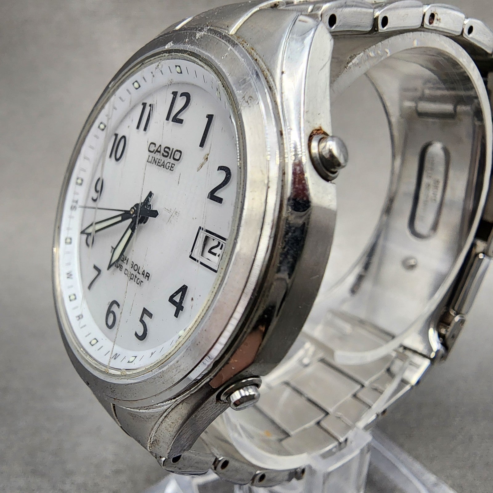 Casio Lineage Watch men 38mm White Dial Steel Date Round Solar LIW120 Runs2
