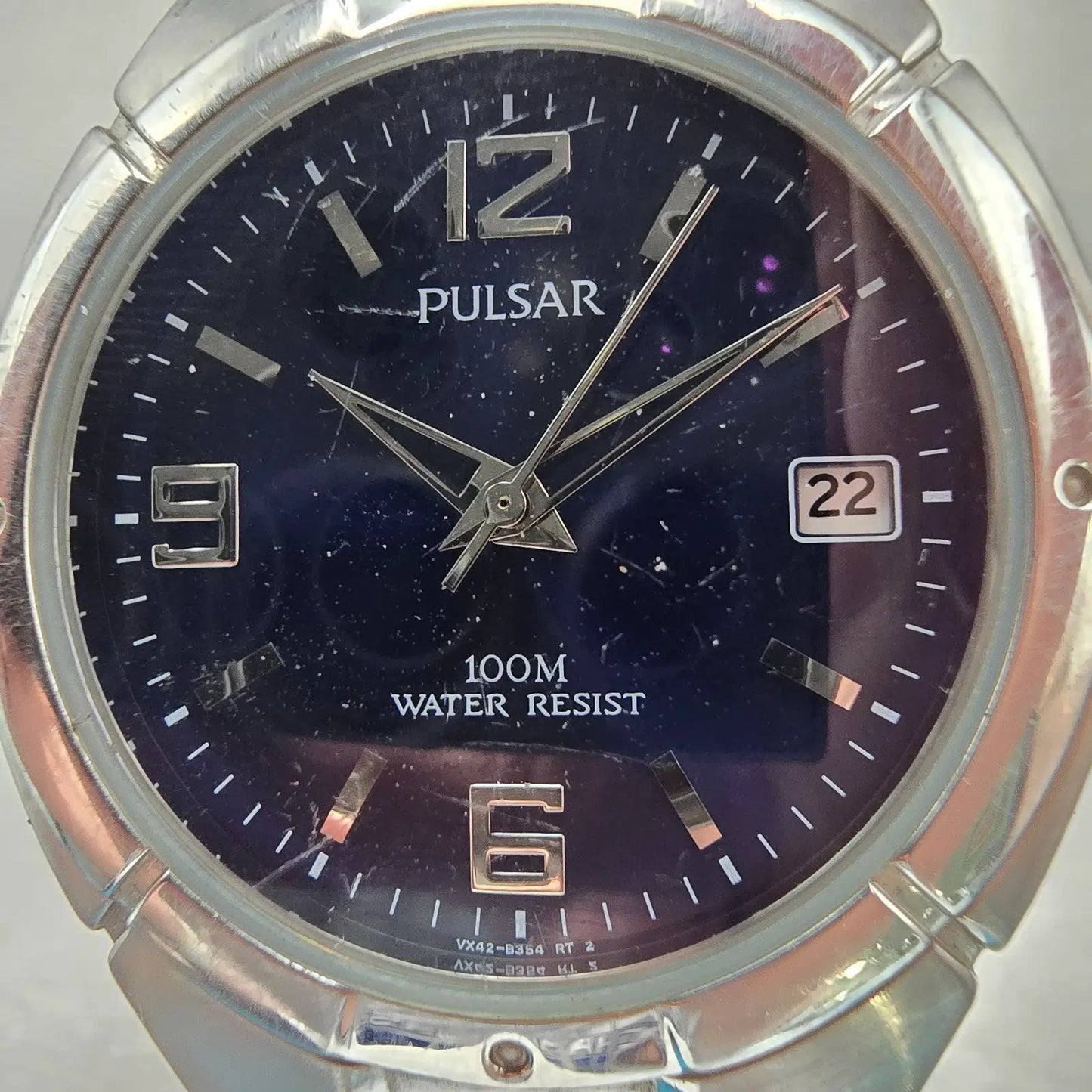 Seiko Pulsar Watch Men 38mm Blue Dial Silver Tone Date Round VX42-V051 New Batt1