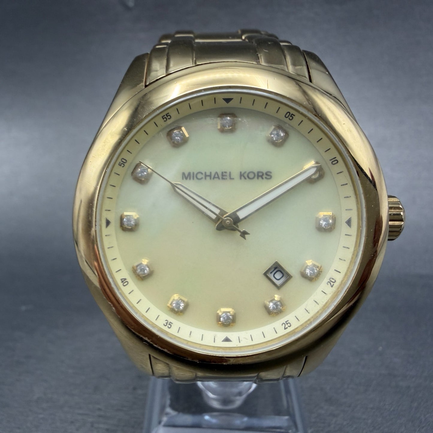 Michael Kors Watch Women 40mm MOP Dial Gold Tone Date Round MK-5310 New battery0