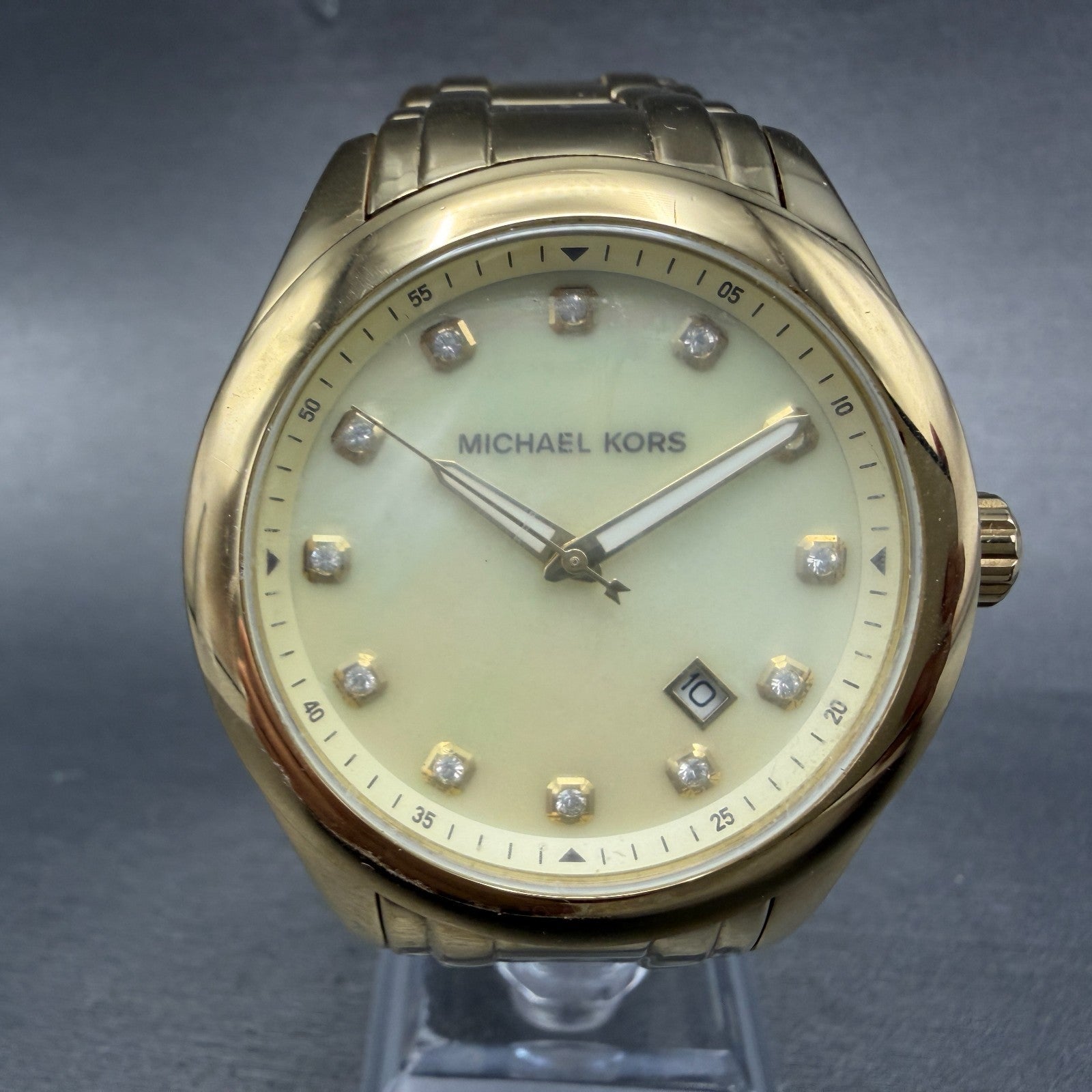 Michael Kors Watch Women 40mm MOP Dial Gold Tone Date Round MK-5310 New battery0