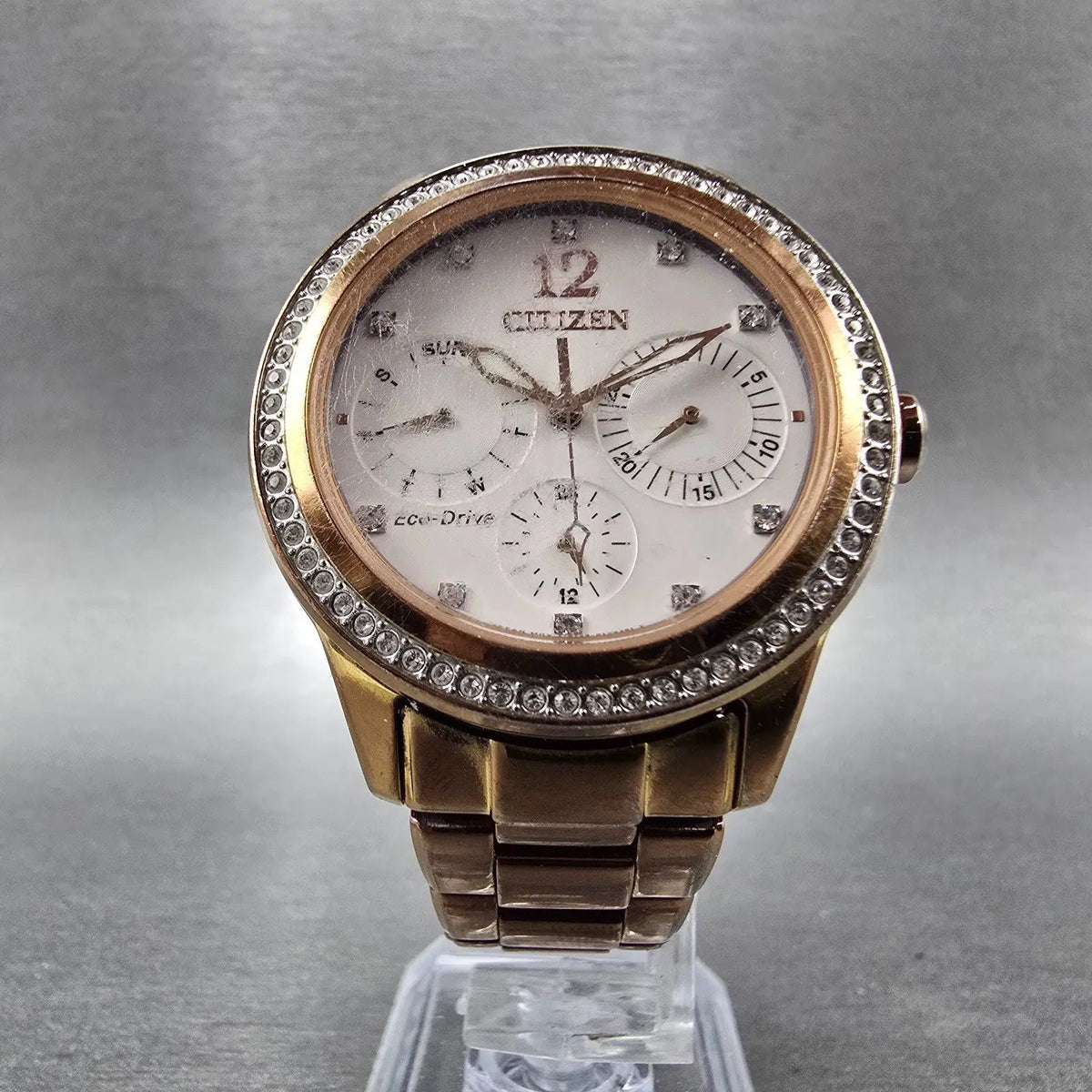 Citizen Eco-Drive Silhouette Crystal Watch Women 37mm White Dial Rose Gold Runs5
