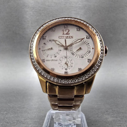 Citizen Eco-Drive Silhouette Crystal Watch Women 37mm White Dial Rose Gold Runs5