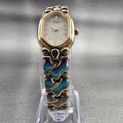 Citizen Watch Women 16mm MOP Dial Gold Tone Oval 3220-326130 New Battery Vintage5