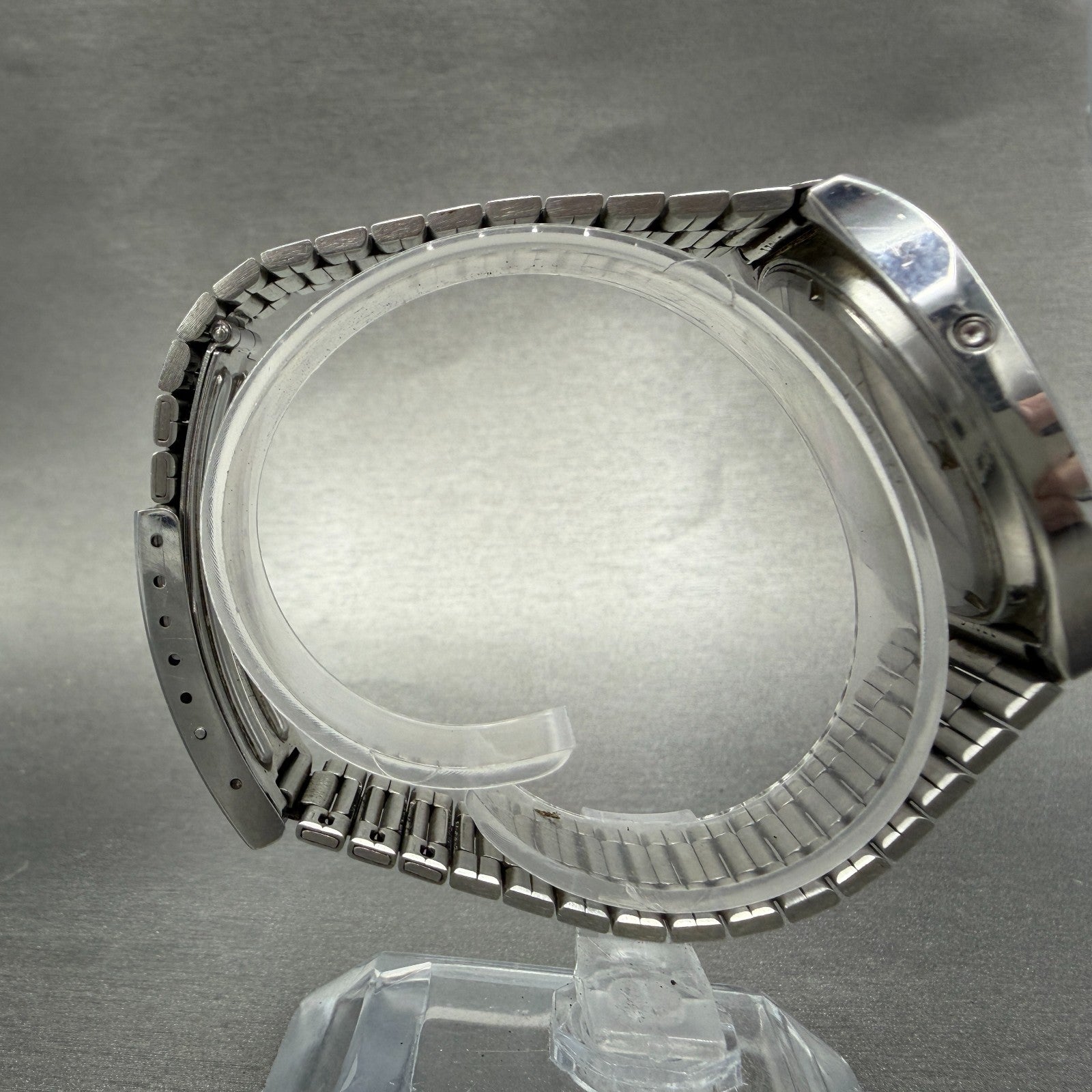 Casio 54QS-25 Watch Men 35mm Digital Silver Tone Round Daydate VTG PARTS9