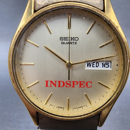 Seiko Watch Men 34mm Champagne Dial Gold Tone Daydate Round New Battery B4561