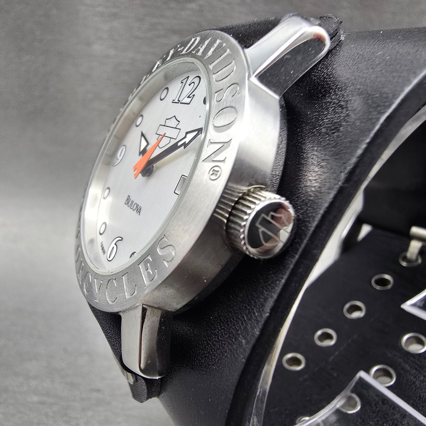 Bulova Harley Davidson Watch Men 36mm Silver Dial Silver Tone Date 76B00 New Bat2