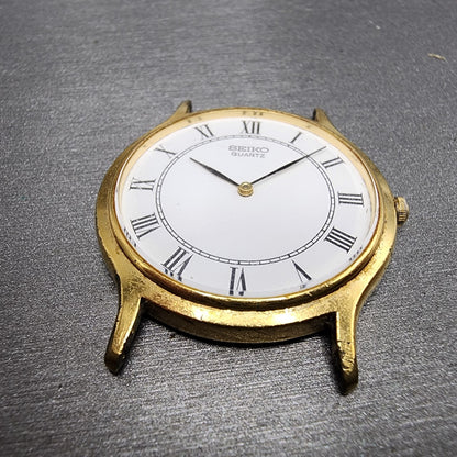 Seiko Watch Men 34mm White Dial Gold Tone Round V7008A10 New Battery5