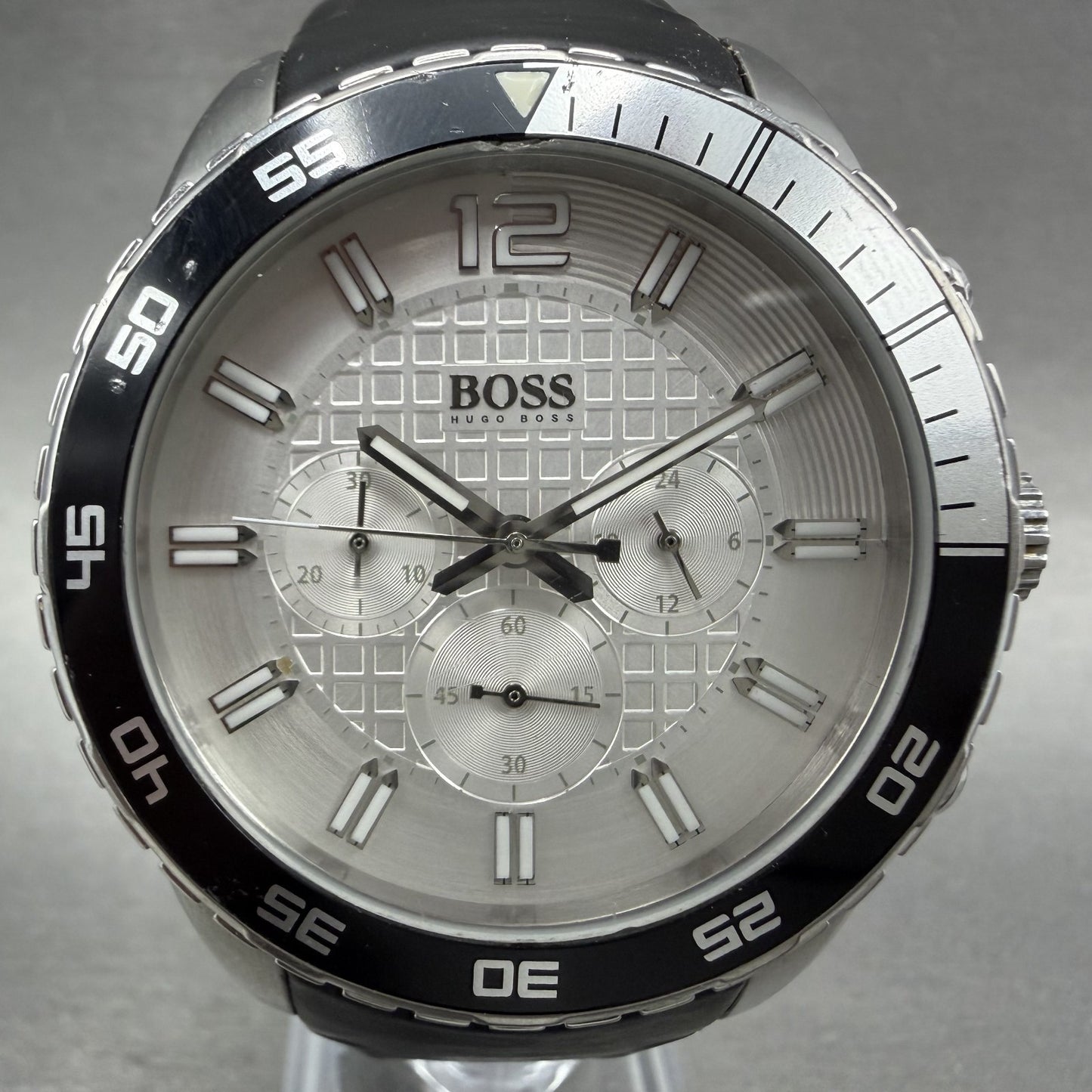 Hugo Boss  Deep Blue Chronograph Watch Men 44mm White Dial Steel Date New Batt1