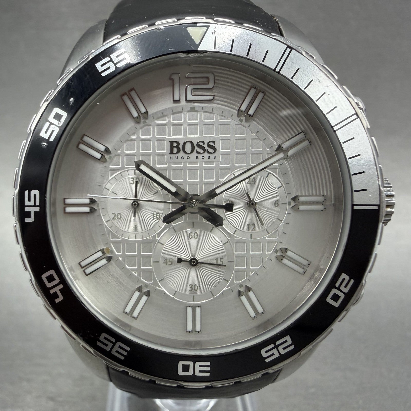 Hugo Boss  Deep Blue Chronograph Watch Men 44mm White Dial Steel Date New Batt1