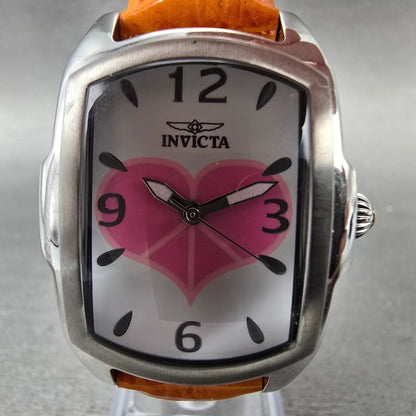 Invicta Lupah Watch Women 29mm White Dial Silver Tone 19840 New Batt Pink HeartO1
